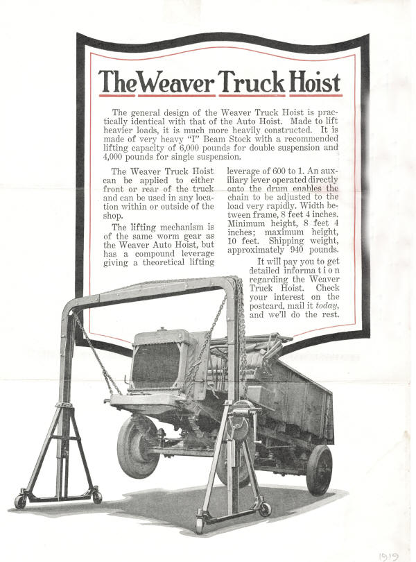 Weaver Ad - 1919 Truck Hoist- Nash Quad Truck