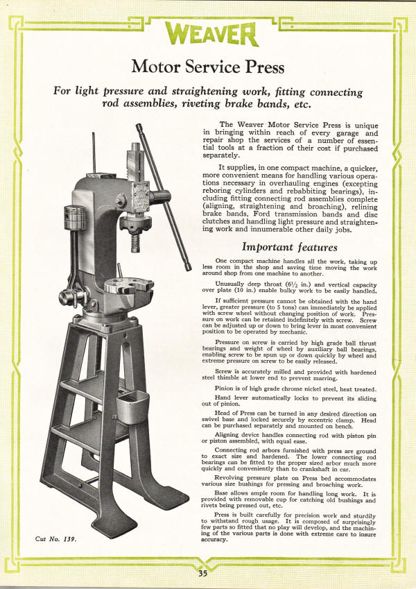 Weaver Arbor Press for Motor Service